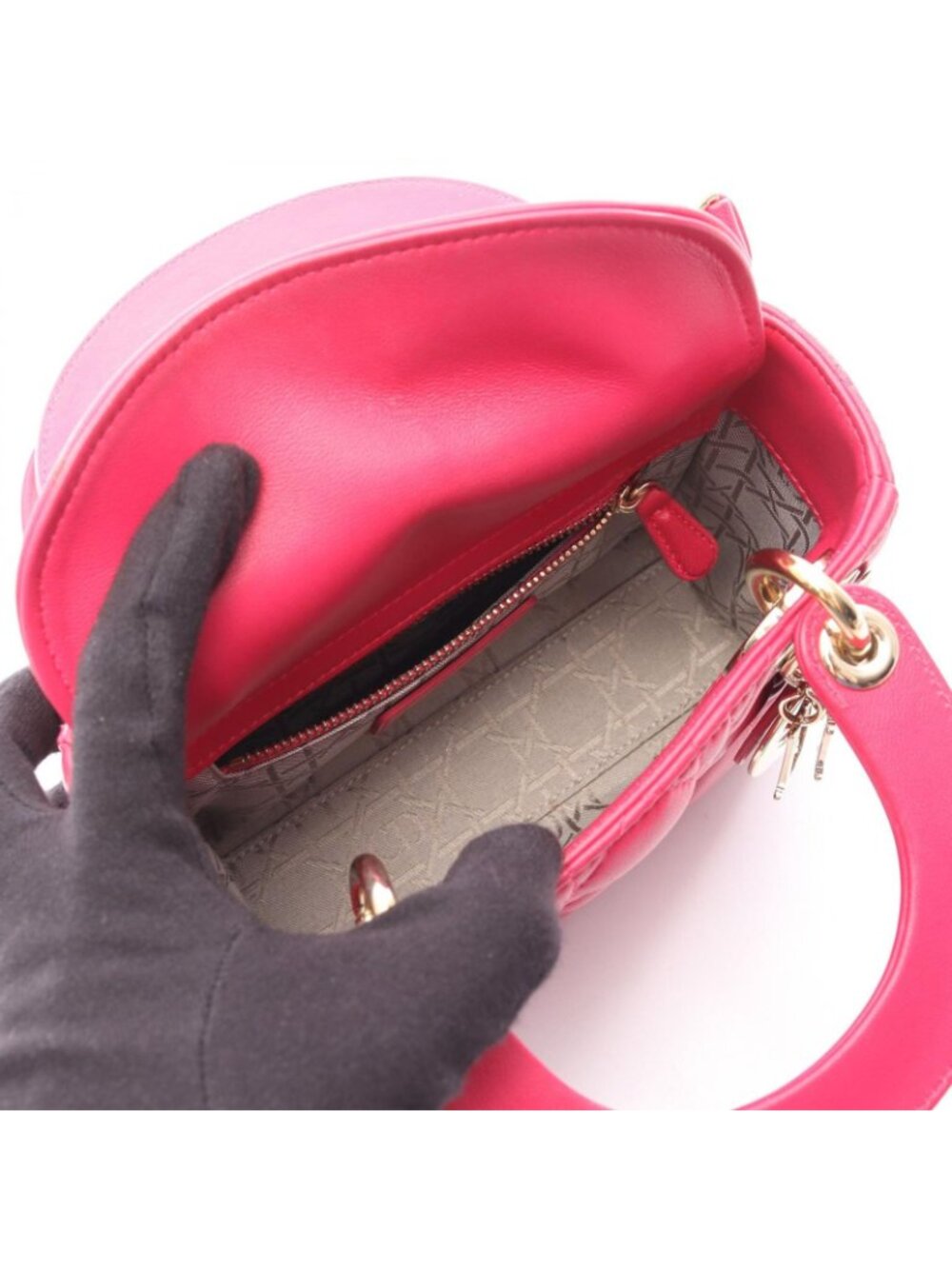 Dior Handbag Lady Dior Mini Cannage 2-Way Magenta Leather Lady Dior Tote - Picture 3 of 15